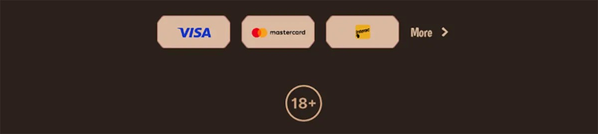 Stone Vegas Casino payment methods section displaying Visa, Mastercard, and Paysafecard icons with an 18+ age restriction symbol on a dark background